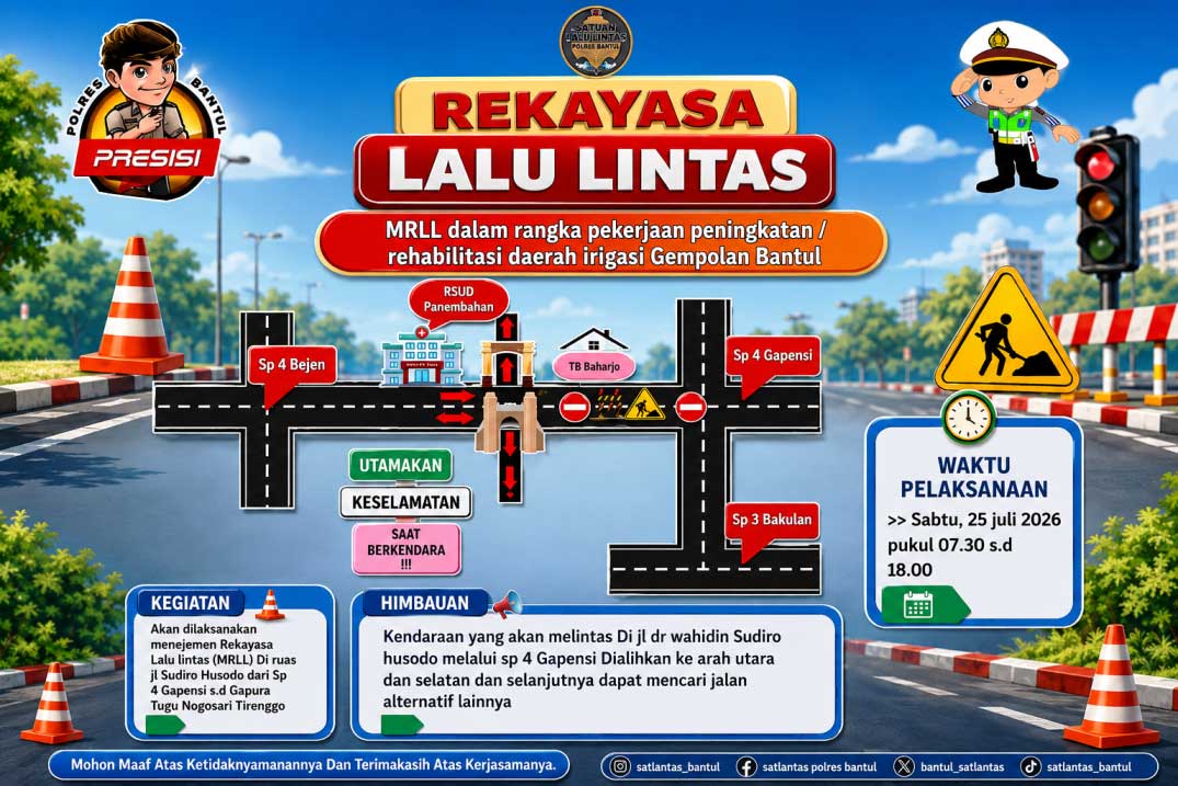 Jalan Dr. Wahidin Bantul Ditutup Sehari, Polisi Siapkan Rekayasa Lalu Lintas
